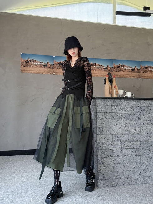 Black Mesh Layered Skirt